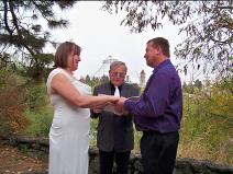 Ralph Fishburn, of Ralph's Regal Weddings, performing wedding at Riverfront Park, Spokane, Washington.